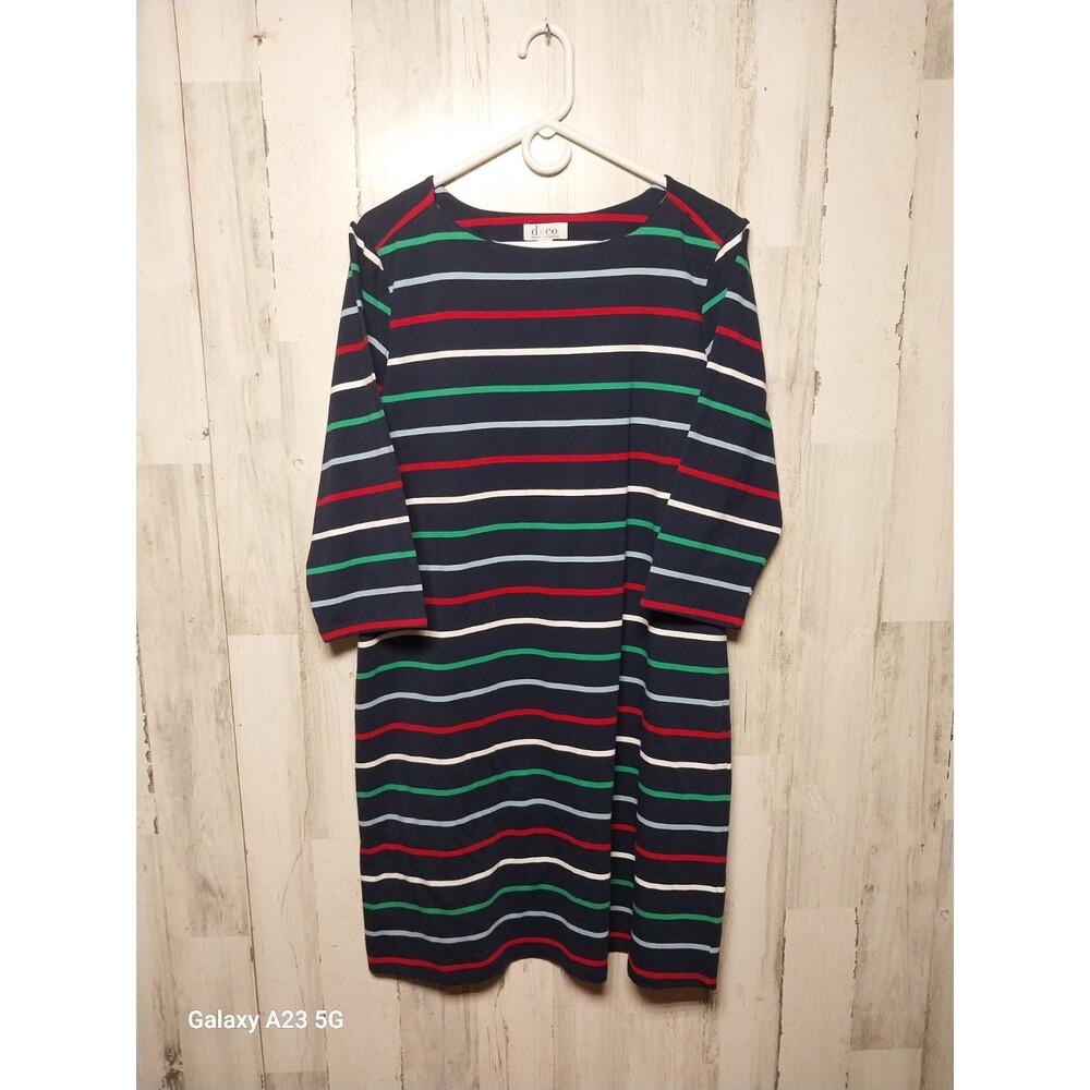 D&Co Denim And Company Women's Large Navy Multi Stripe Knit Dress